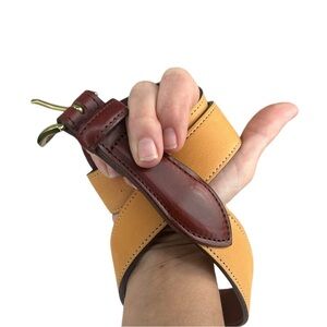 YRI Men's SZ 34 Two Tone Brown Tan Leather Gold Brass Tone Buckle Belt